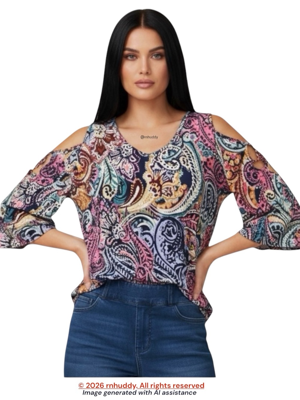 Vince Camuto L multicolored paisley cold shoulder jersey knit top
